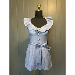 NWT Express Light Blue Ruffle Jumpsuit Romper‎ Womens Size 2